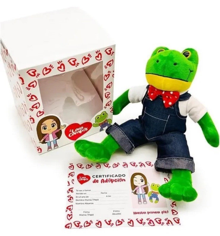 PELUCHE RANA RENE 🐸 CON MUSICAL 🎵, CON CAJA PERSONALIZADA